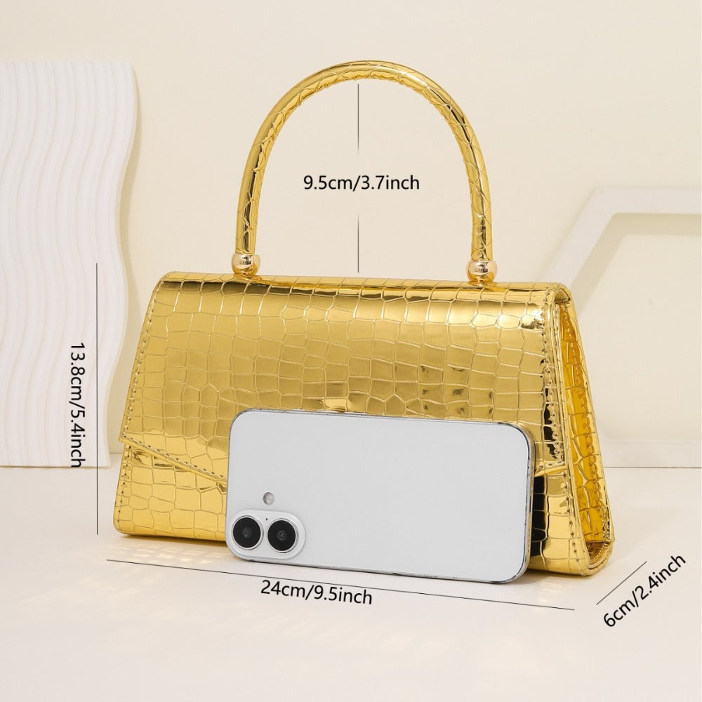 Gold/Red/Silver/Black Alligator Leather Textured Aristocratic Ladies Handbag