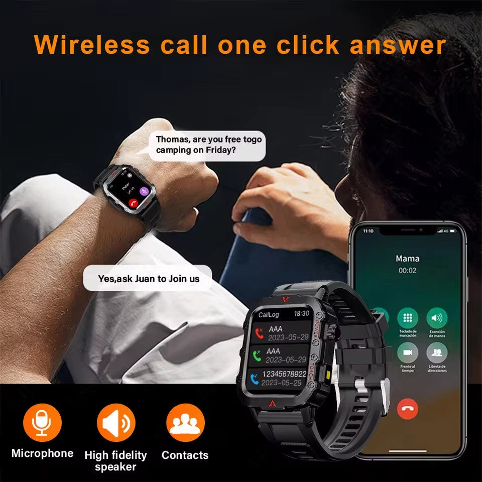 【Hot Selling】Timack® Smart Watch For Huawei Xiaomi Military Men Flashlight Waterproof Outdoor Sport Tracker HD Bluetooth Call Smartwatch
