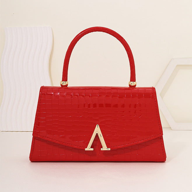 Gold/Red/Silver/Black Alligator Leather Textured Aristocratic Ladies Handbag