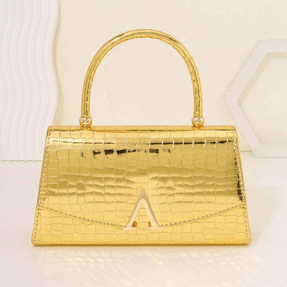 Gold/Red/Silver/Black Alligator Leather Textured Aristocratic Ladies Handbag