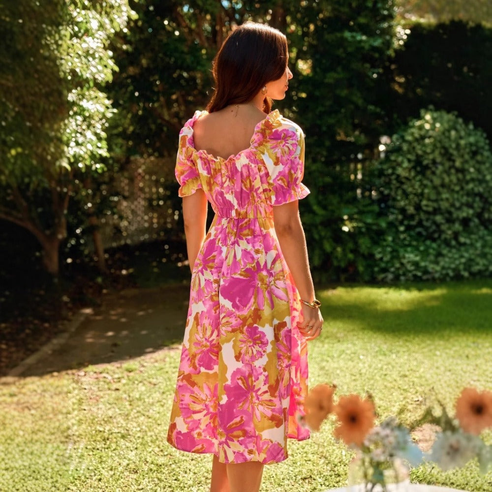 New One-shoulder Floral Print Dress