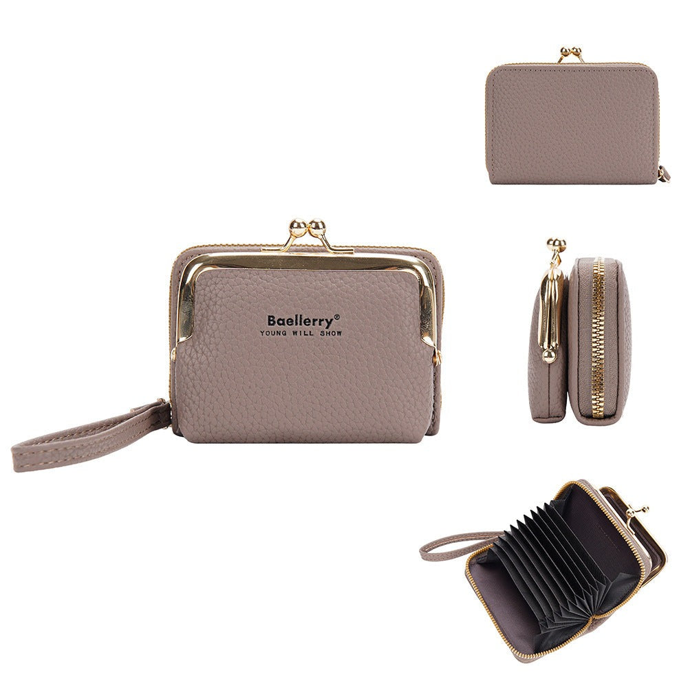 New Japanese Women's Lychee Zipper Accordion Card Holder Wallet