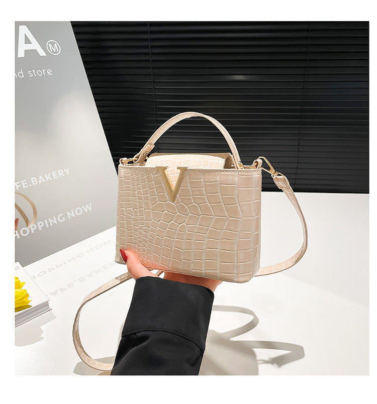 Stone-patterned Hand-held Fashionable Single-shoulder Retro Crossbody Trendy Ladies' Bucket Bag