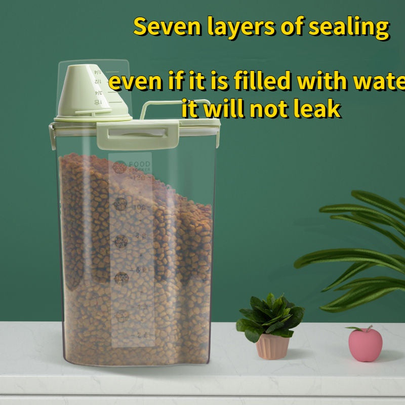 1.5kg/2kg Dog Cat Food Pail Plastic Storage Tank with Measuring Cup Container Moisture-proof Sealed Jar Pet Supplies