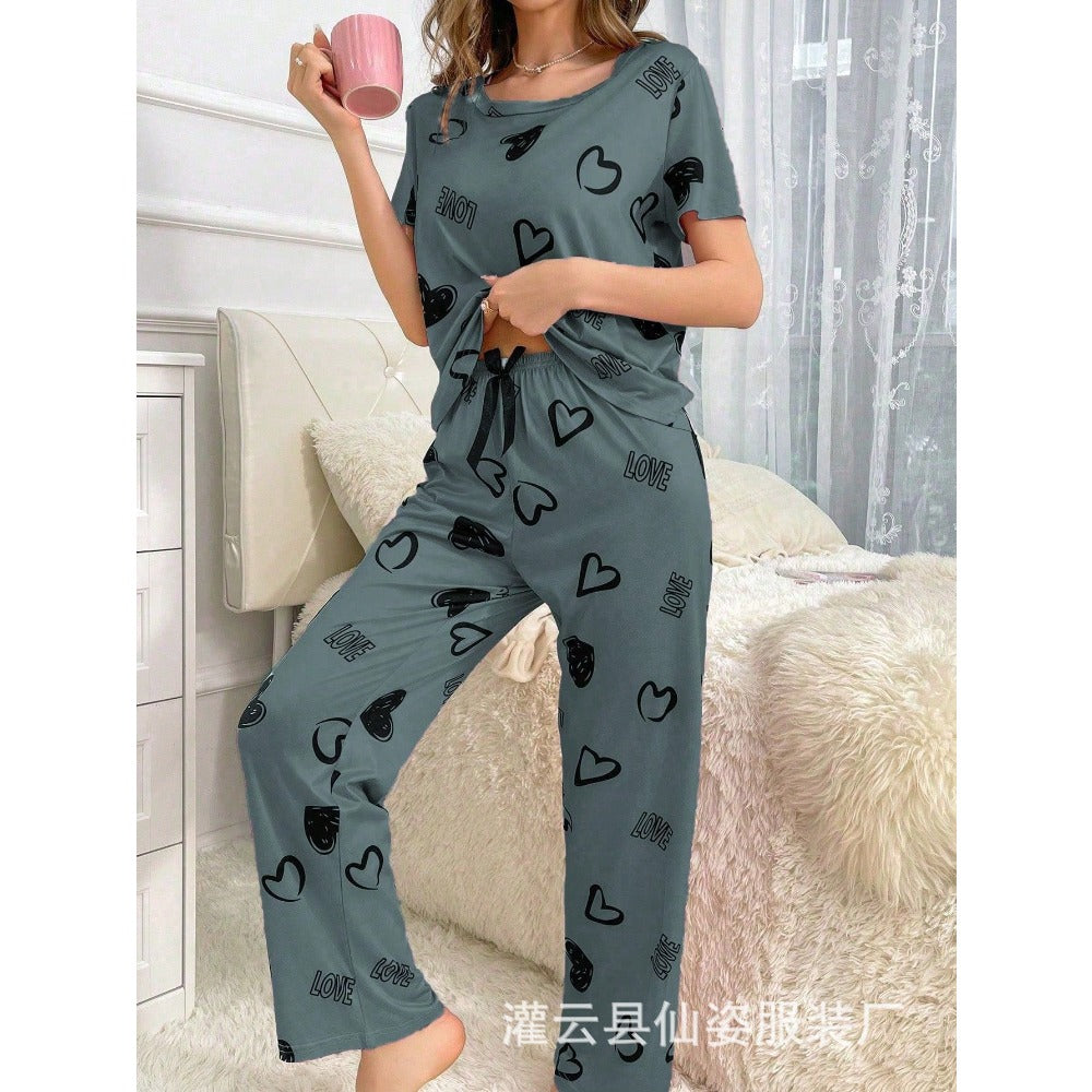 Women's milk silk cute printed pajamas suit
