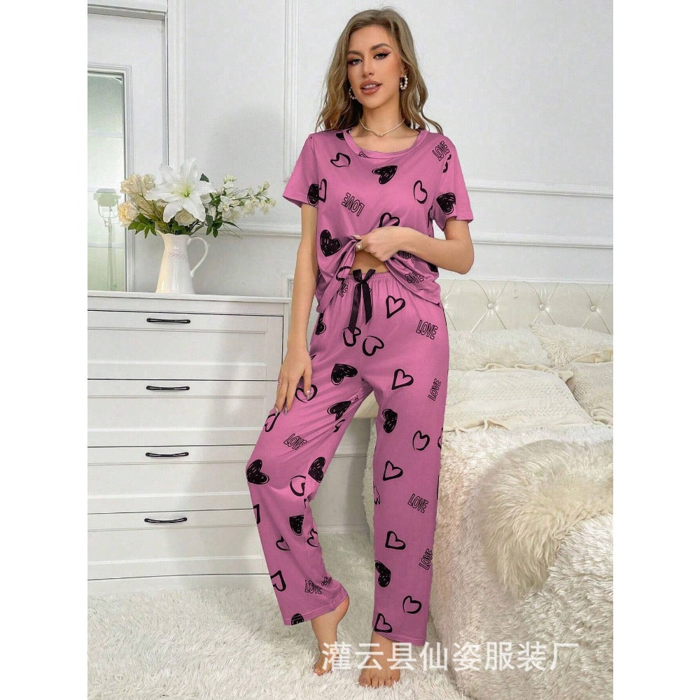 Women's milk silk cute printed pajamas suit