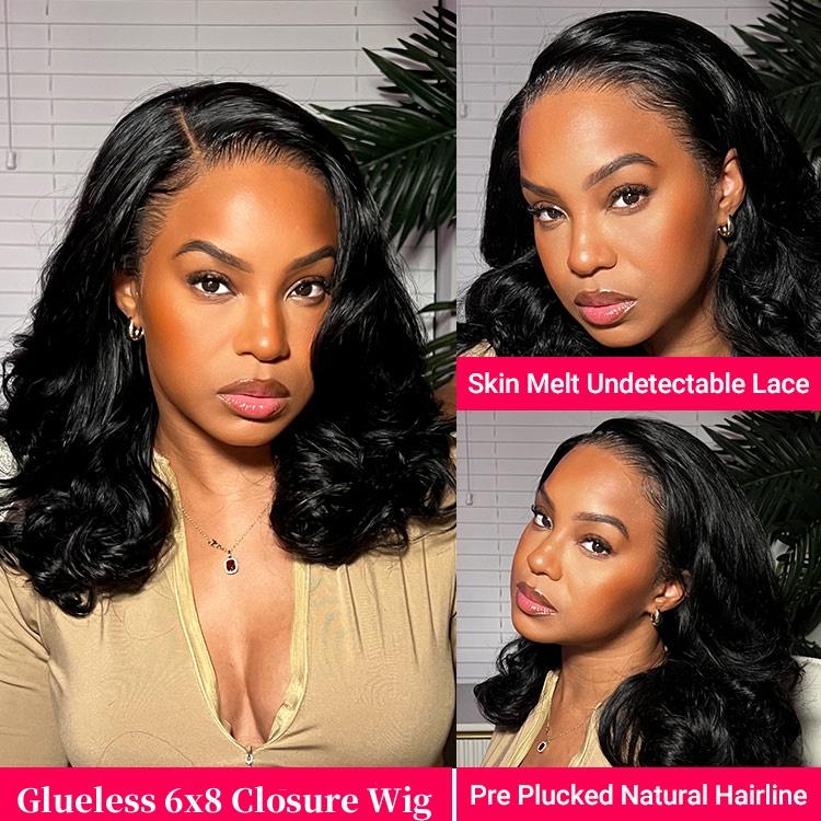 🔥Final 3 Hours: 70%OFF🔥 Density Side Part Glueless LayerCut Wig 6x8 Lace Closure Wig Body Wave Pre Cut Pre Bleached Ready Go Wigs
