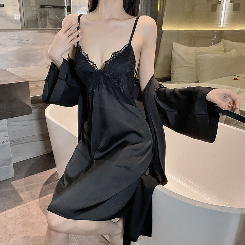 Ice Silk Lace Backless Home Nightgown