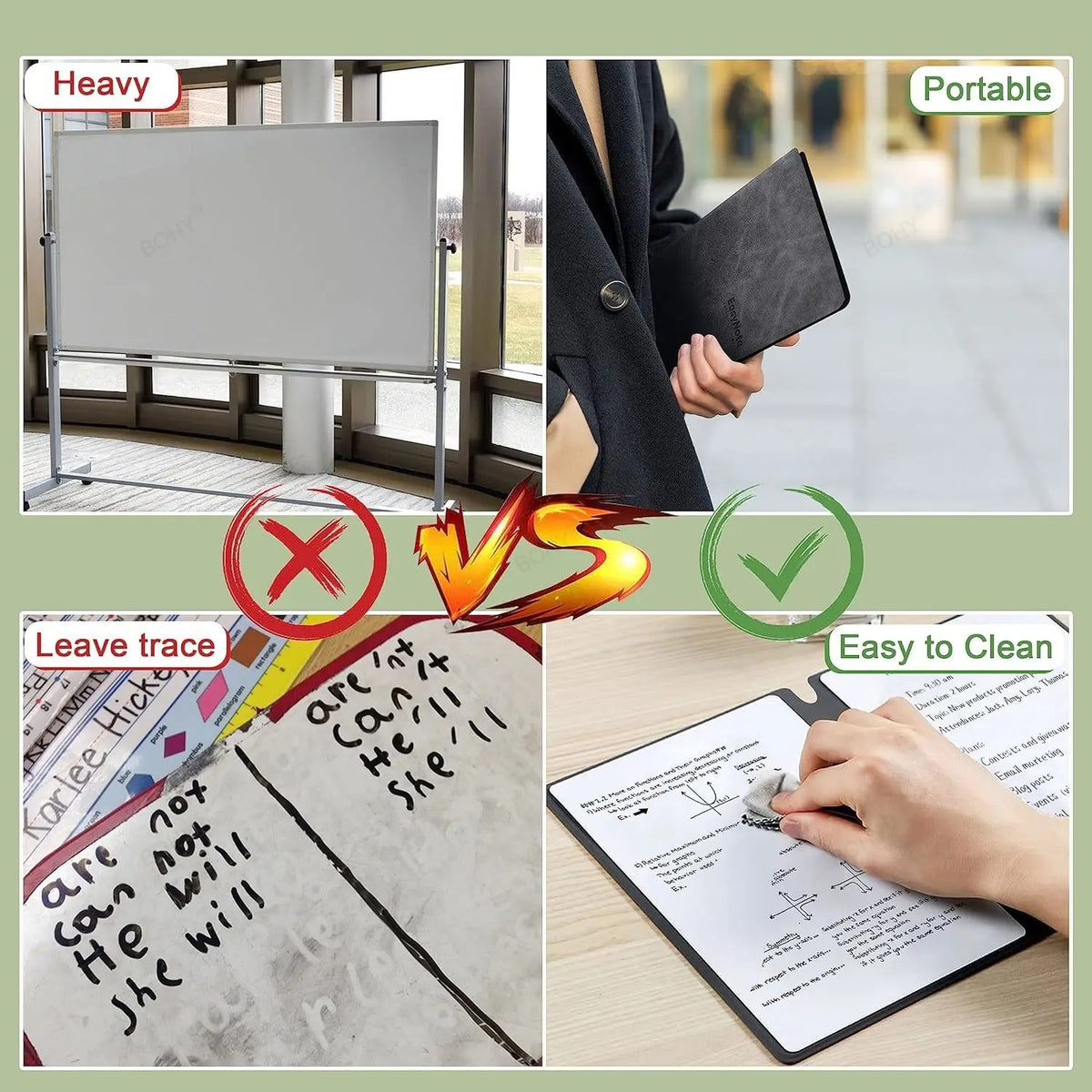 A5 Reusable Whiteboard Notebook Leather Memo Free Whiteboard Pen Erasing Cloth Weekly Planner Portable Stylish Office Notebooks