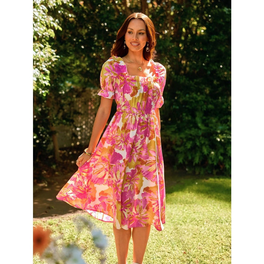 New One-shoulder Floral Print Dress
