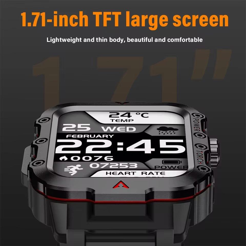 【Hot Selling】Timack® Smart Watch For Huawei Xiaomi Military Men Flashlight Waterproof Outdoor Sport Tracker HD Bluetooth Call Smartwatch