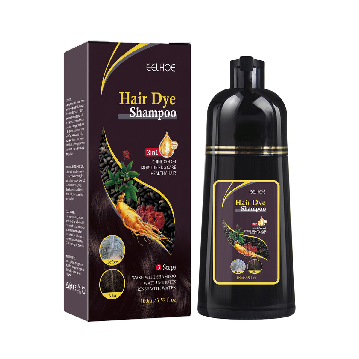 EELHOE Hair Shampoo with He Shou Wu Extract for Black and Smooth Hair