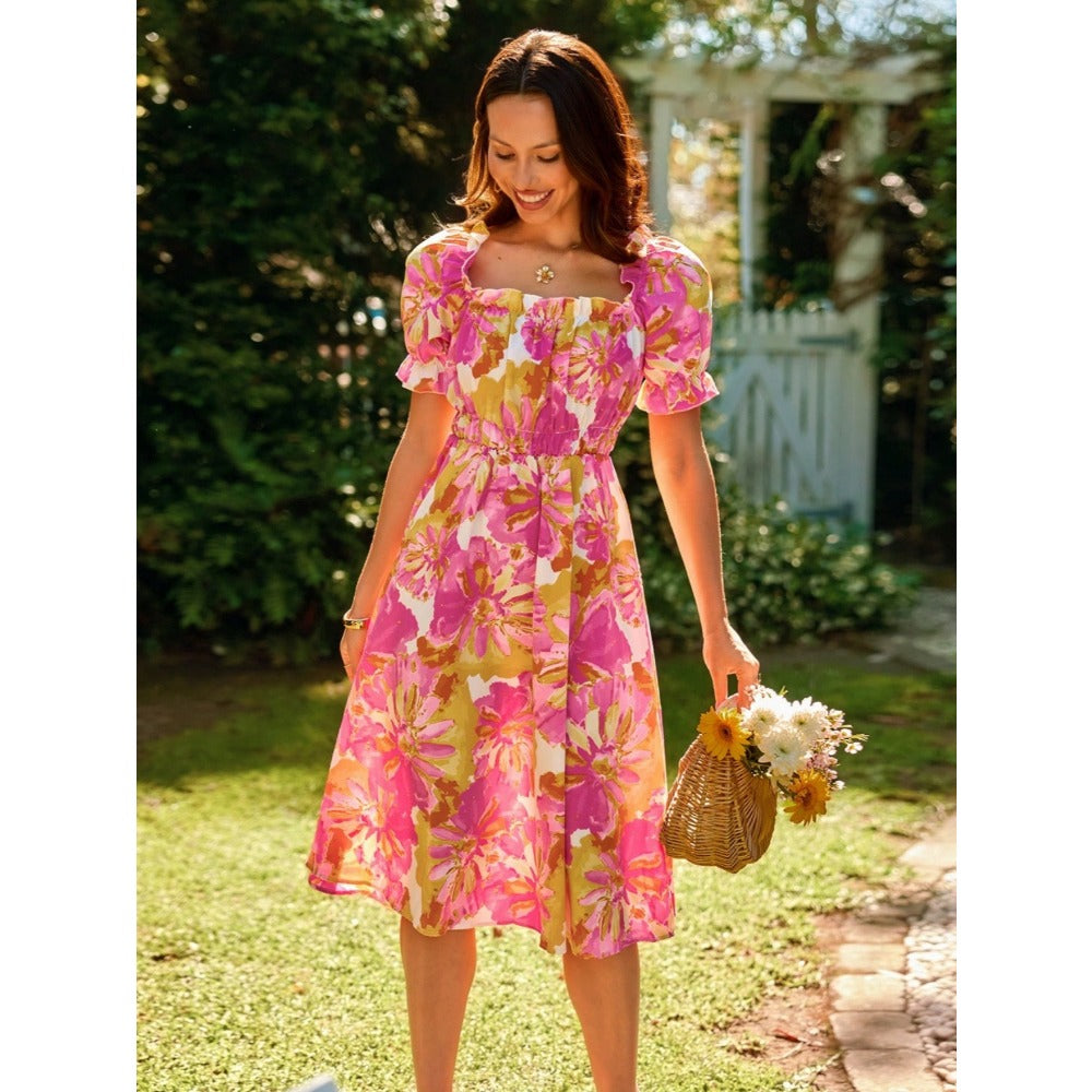 New One-shoulder Floral Print Dress