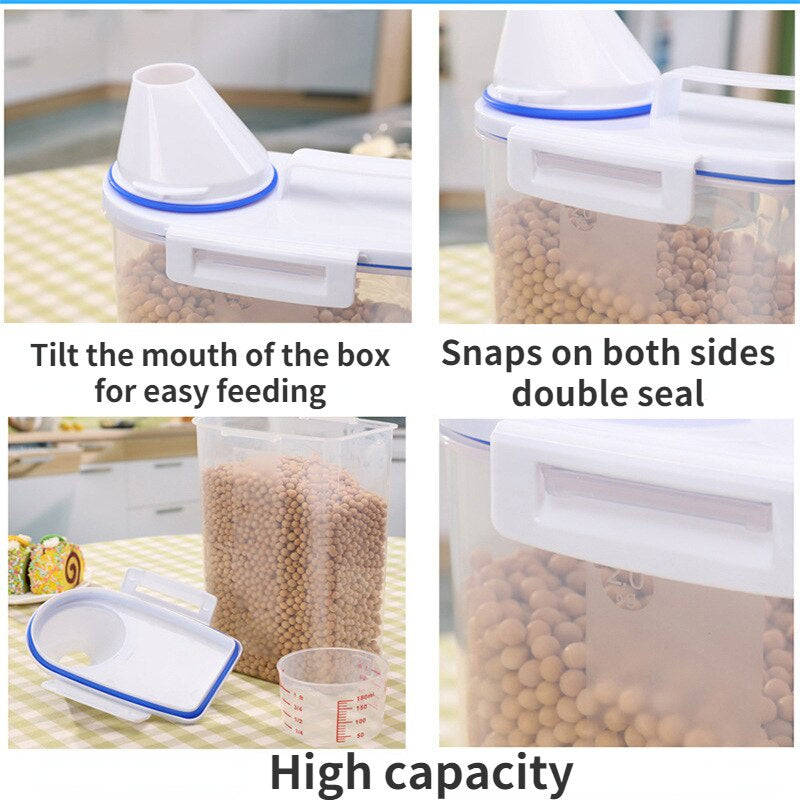 1.5kg/2kg Dog Cat Food Pail Plastic Storage Tank with Measuring Cup Container Moisture-proof Sealed Jar Pet Supplies
