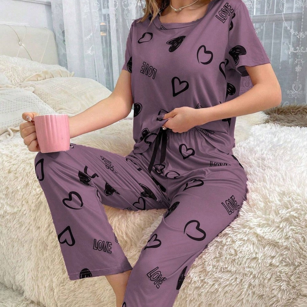Women's milk silk cute printed pajamas suit